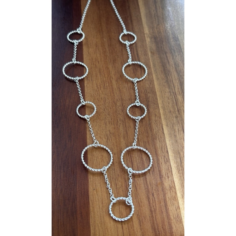 925 Sterling Silver Necklace Italy Textured Open Circle Link Chain 9 Grams 18"